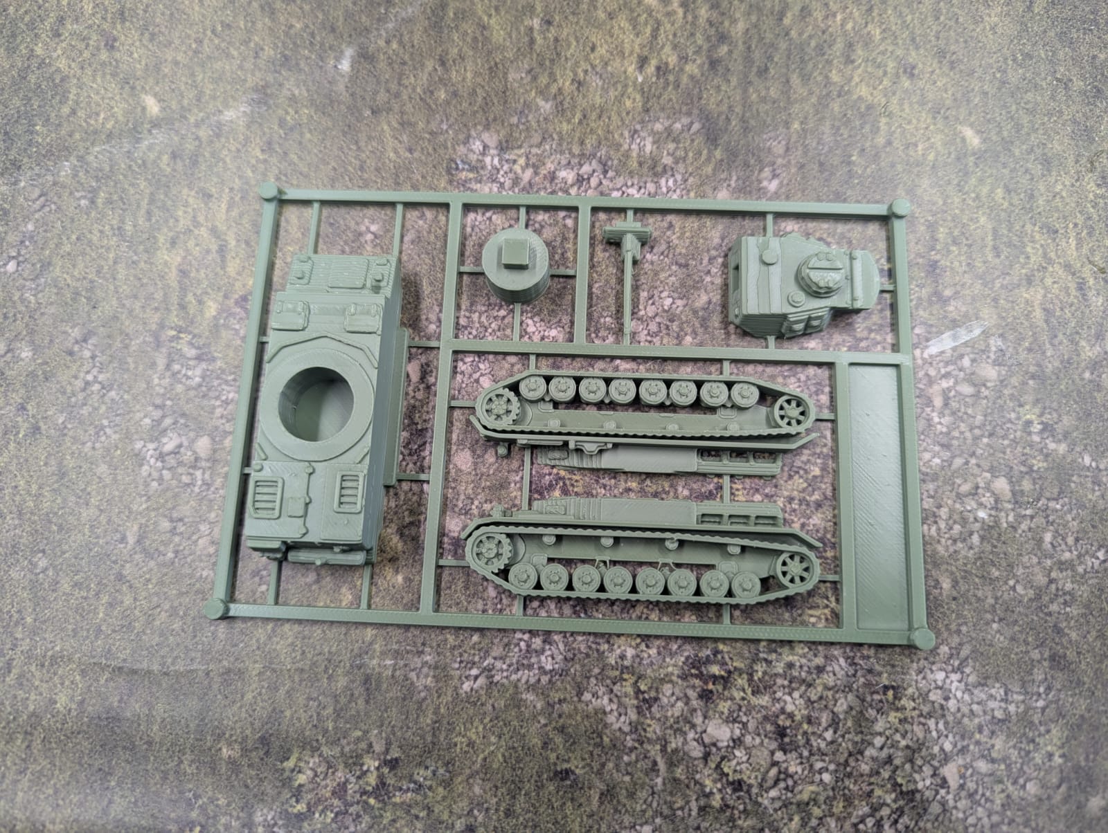 A prototype tank miniature sprue